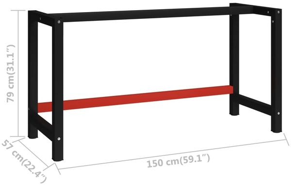 vidaXL Werkbankgestell Metall 150x57x79 cm Schwarz und Rot 147929 Bild 7