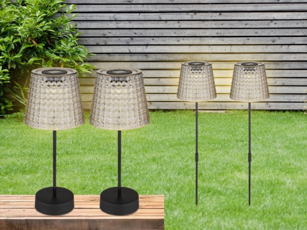 Solarleuchten Set: 2er Sets Tischleuchten & Erdspießleuchten Rauchfarbig