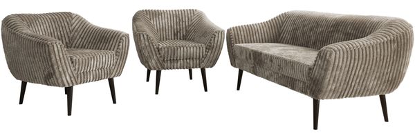 Wohnzimmerset PIRS 1-1-3, Skandinavisches 3-Sitzer Sofa mit Sesseln, Sofa mit Wellenfederung, schwarze Füße, Skandinavisches Möbelset - Hellbraun Cord Bild 7