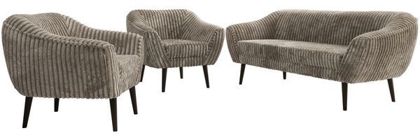 Wohnzimmerset PIRS 1-1-3, Skandinavisches 3-Sitzer Sofa mit Sesseln, Sofa mit Wellenfederung, schwarze Füße, Skandinavisches Möbelset - Hellbraun Cord Bild 6