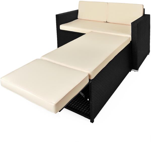 Casaria Sitzgruppe Lounge Set Gartenlounge, Poly Rattan Schwarz