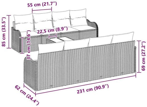 vidaXL Gartensofa-set Schwarz 55 x 55 x 37 cm Poly-Rattan 3345627 Bild 8