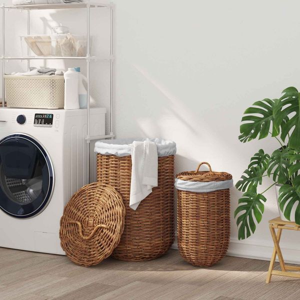 vidaXL Wäschekorb 2 pcs Braun Kubu Rattan 42020974
