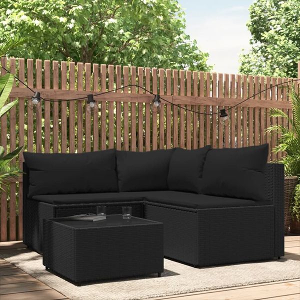 vidaXL 4-tlg. Garten-Lounge-Set mit Kissen Schwarz Poly Rattan 319781