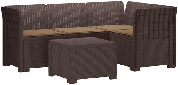 vidaXL 4-Sitzer Garten Sofa mit Kissen Rattan Look PP Braun 3444004