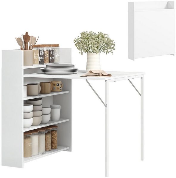 HOMCOM Klapptisch Klappbar Esstisch mit 4-stufigen Regalen für 3 Personen (Esszimmertisch, 1-St, Küchentisch), für kleine Räume, Küche, Esszimmer, 78,5 x 91 x 93 cm, Weiß