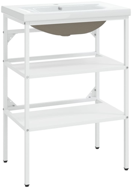 vidaXL Badezimmer-Waschtischgestell mit Waschbecken Weiß Eisen 3101374