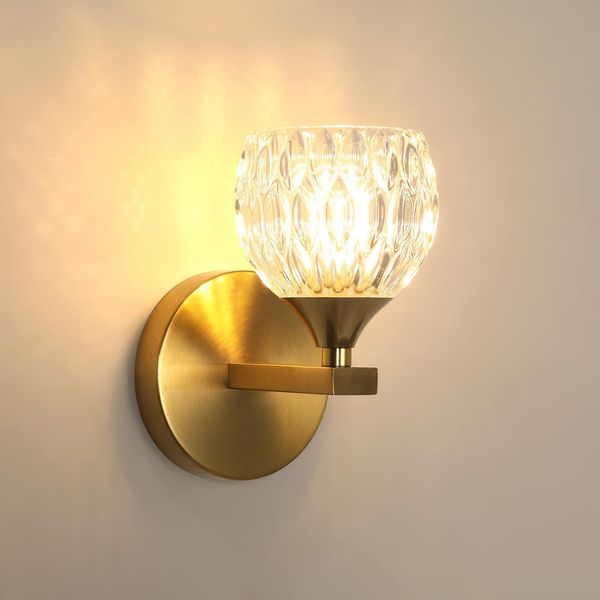 Comely Wandleuchte Innen, Vintage Wandlampe Innen mit Glas Lampenschirm, Elegante Wandbeleuchtung für Wohnzimmer Korridor Schlafzimmer Flur, mit 1*G9-Glühbirne (Gold)