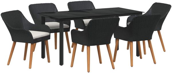 vidaXL Garten Essgruppe mit Kissen 7 pcs Schwarz Poly-Rattan 3261674