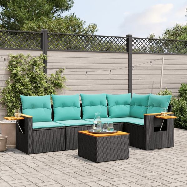 vidaXL 6-tlg. Garten-Sofagarnitur mit Kissen Schwarz Poly Rattan 3226792