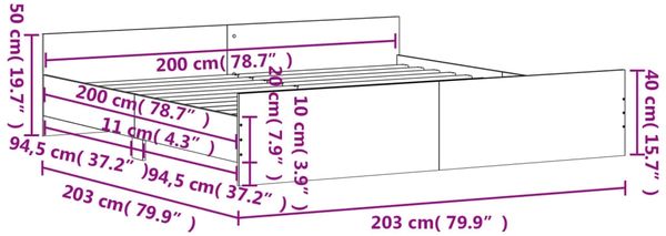 vidaXL Bettgestell mit Kopf- und Fußteil Räuchereiche 200x200 cm 3203737 Bild 9