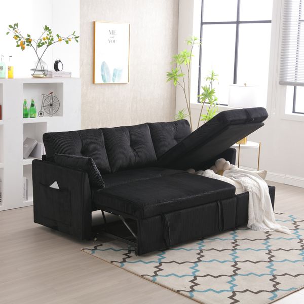 3-Sitzer Schlafsofa B 206 x T 108 x H 66 cm aus Cord mit Stauraum und wechselbarer Ottomane