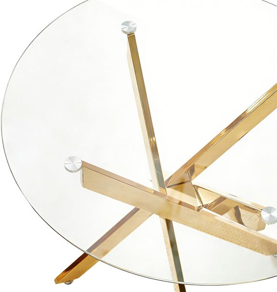 Esstisch mit gekreuzten Metallbeinen und Tischplatte aus gehärtetem Glas, moderner, platzsparender Küchentisch für das Wohnzimmer, verchromte Beine, runder Tisch, goldene Beine, 80 x 80 x 75 cm Bild 8