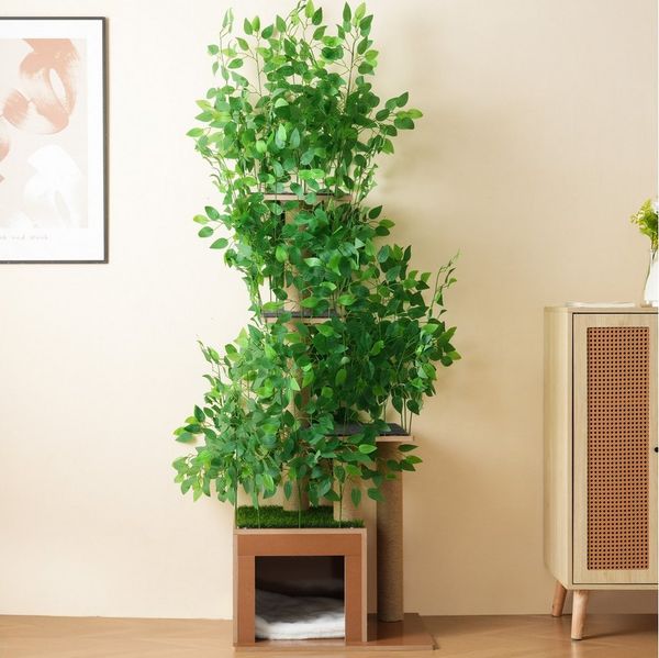 Flieks Kratzbaum PETLOVE, Katzenbaum mit Katzenlöchern und 3 Plattformen, 60x45x158cm