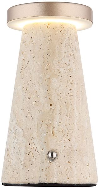 LED Tischleuchte, Akku, Touch, Travertine Stein, H 16 cm