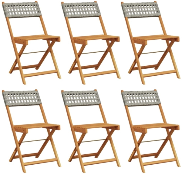 vidaXL Gartenstühle 6 Stk. Klappbar Grau Poly Rattan & Massivholz 3214596