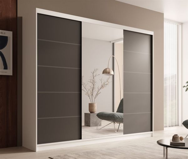 Schiebetürenschrank Schrank OSLO in Weiß-Schwarz matt 250 x 215 x 58 cm