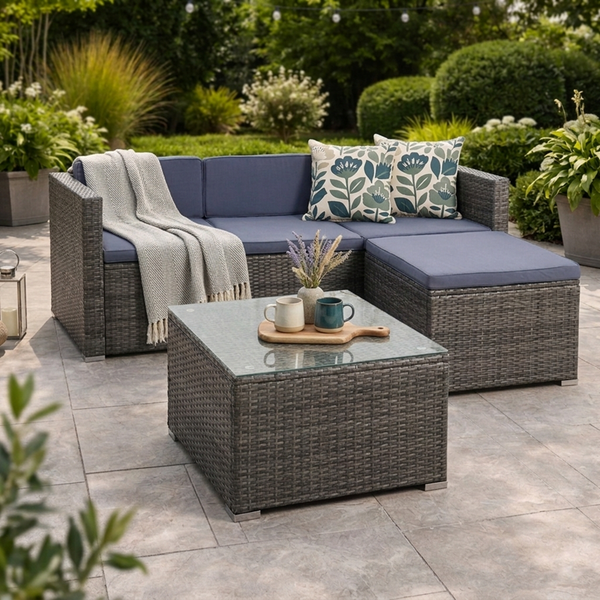Estexo Rattan Lounge Gartenmöbel Set, Sofa 3-Sitzer, Grau