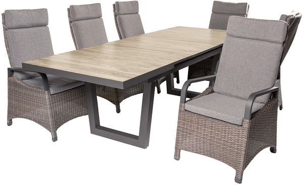 LC Garden 'Komido' Dining-Set I, Gartenmöbel-Set mit Sitzkissen, Polyrattan braun