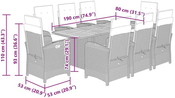 vidaXL 9-tlg. Garten-Essgruppe mit Kissen Beige Poly Rattan 3212283 Bild 9