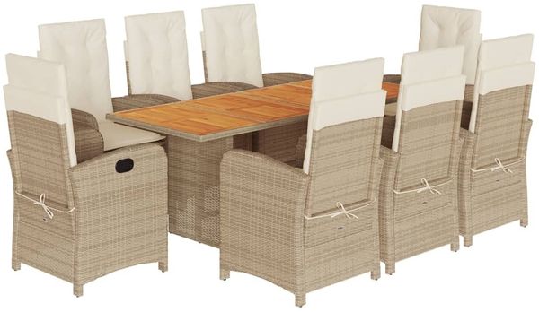 vidaXL 9-tlg. Garten-Essgruppe mit Kissen Beige Poly Rattan 3212283 Bild 2