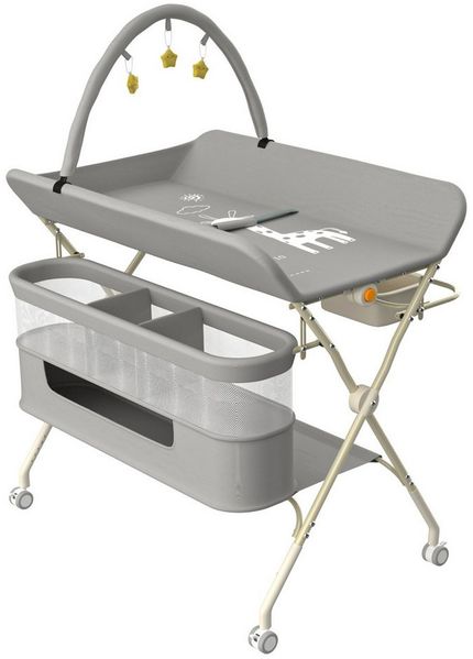 JEOBEST Wickeltisch Baby Wickelkombi, Wickelauflage Mit Spielbogen Baby, Trendy, (1-tlg), Mobil, Mit Bremse,5-fach höhenverstellbar,Klappbar