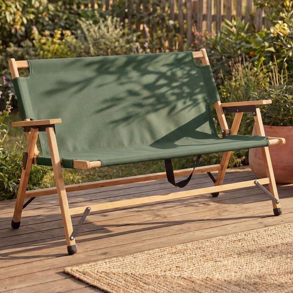 Bambus Campingbank HWC-Q40, Outdoorbank Picknickbank Gartenbank, klappbar Tragegriff Stoff/Textil 117cm ~ grün