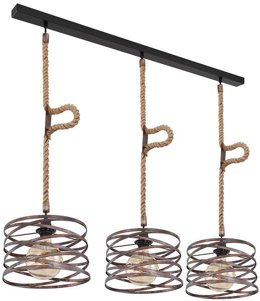 Hängeleuchte, Hanfseil, Spiralen, rost, schwarz, L 115 cm