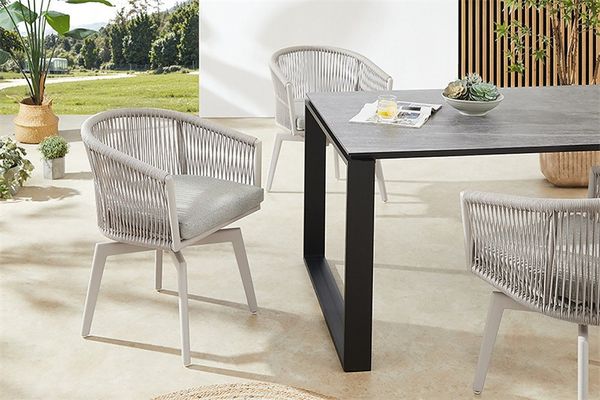 riess-ambiente Gartenstuhl ROPE greige - Aluminium, inkl. Kissen, In- und Outdoor, 360° drehbar (Einzelartikel, 1 St), wetterfester Gartensessel mit Geflecht - ideal für Balkon & Terrasse