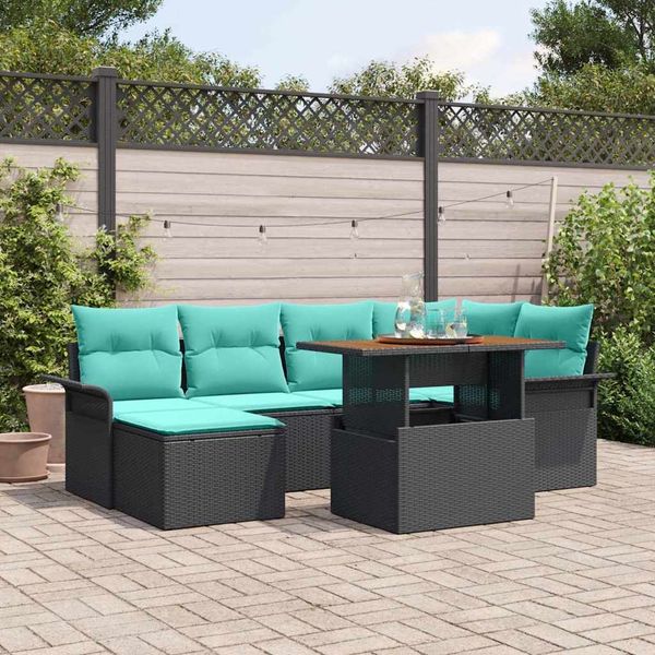vidaXL Garten-Sofa-Set mit Kissen 7 pcs Schwarz und blau 3349360