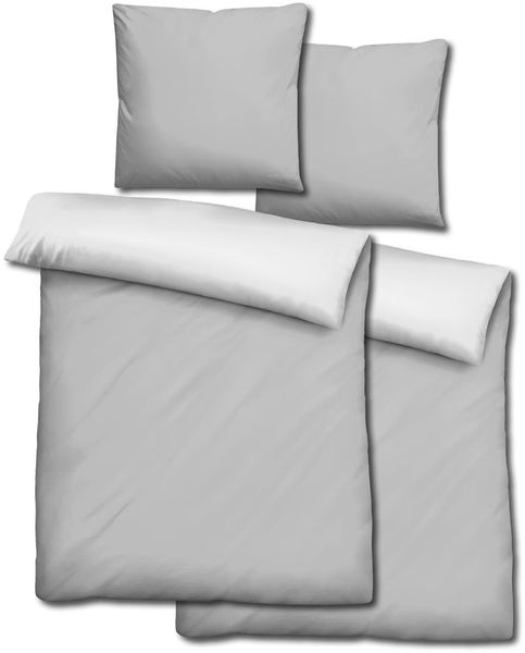 Doppelpack CloudComfort Basic Wendebettwäsche hellgrau/weiß 155 x 220 + 80 x 80 cm