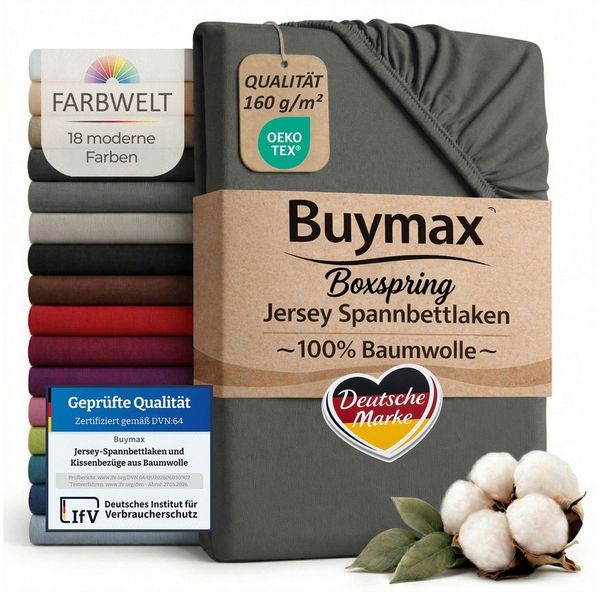 Buymax Spannbettlaken XL, Jersey, Gummizug: Rundumgummizug, (1 Stück), 100% Baumwolle, 160 g/m², passend für Boxspringbetten und Wasserbetten