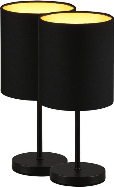 Reality Leuchten Tischleuchte Jerry, Ein-/Ausschalter, Leuchtmittel wechselbar, 2er-Set Tischlampe, Stoffschirm in schwarz/gold, Schnurschalter