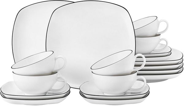 Seltmann Weiden Lido Black Line Teeservice 18-teilig eckig