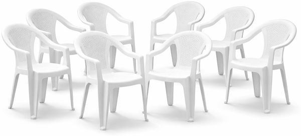 8x Outdoor Stapelstuhl Bistrostuhl Gartenstuhl Ischia Weiß Kunststoff