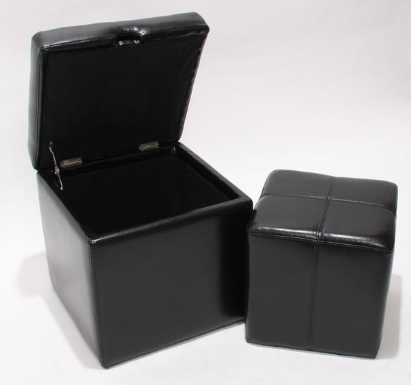 2er Set Hocker Sitzwürfel Sitzhocker Aufbewahrungsbox Onex, Leder + Kunstleder, 45x44x44cm MVG-zertifiziert ~ schwarz