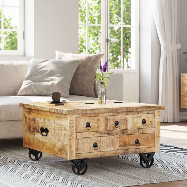 vidaXL Couchtisch Raues Mangoholz 70x70x40 cm 243979