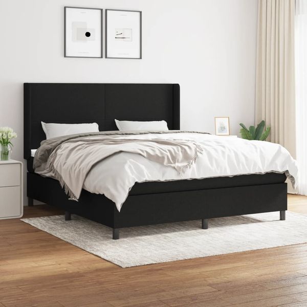 vidaXL Boxspringbett mit Matratze Schwarz 180x200 cm Stoff 3131291