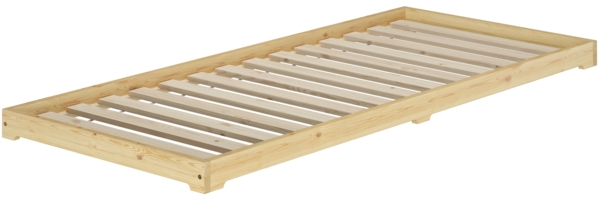 Niederflurbett extra niedriges Bettrahmen Futonbett 100x200 Kiefer klar lackiert V-60.47K-10Rollrost inkl.