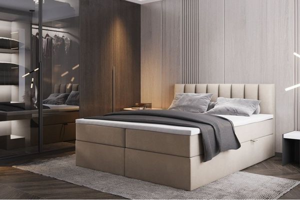 Palermo Boxspringbett mit Bettkästen H3 Matratze mit Topper (Beige, 200x200 cm)