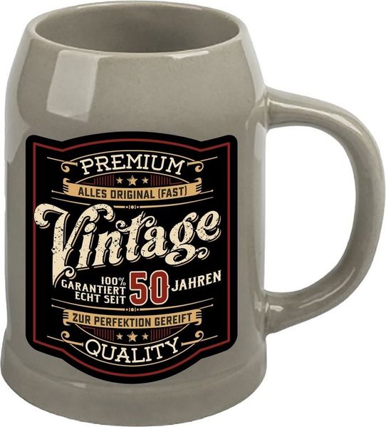 RAHMENLOS® Bierkrug als Geschenk zum 50. Geburtstag - Vintage Retro, Steinzeug, ca. 500 ml
