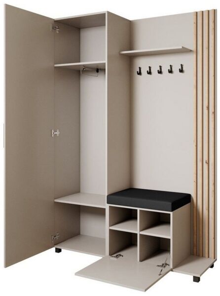 Beautysofa Garderoben-Set Livia – Design, Funktion und Ordnung in Perfektion, (Geräumiger Schuhschrank, mit praktischer Kleiderstange)