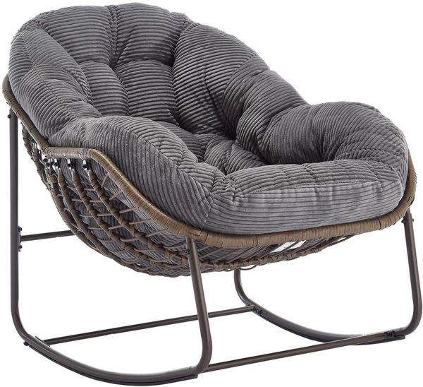 LVHOM Schaukelstuhl mit gepolstertem Kissen, Rattanstuhl mit Stahlrahmen, Lounge Sessel (Großformat B110.5xT94.5xH80cm,160kg Tragfähigkeit,Dicke Kissen, MEHRE FARBEN MEHRE OPTIONEN! Schaukelsessel umhüllendem Sitzgefühl & hoher Armlehne, 1 St), Balkon/...