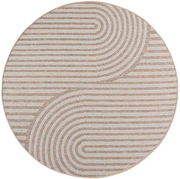 KADIMA DESIGN Teppich VENTOUX Wetterfest UV-Beständig Balkon Waschbar Strapazierfähig, Rund, Höhe: 5 mm, Beige, 80x80 cm, Outdoor Terrasse Strapazierfähig Pflegeleicht Robust