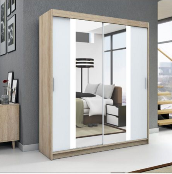 Schwebetürenschrank BRUNI 2-türig Schrank 120 cm (mit Spiegel) Farbe: Sonoma , weiß