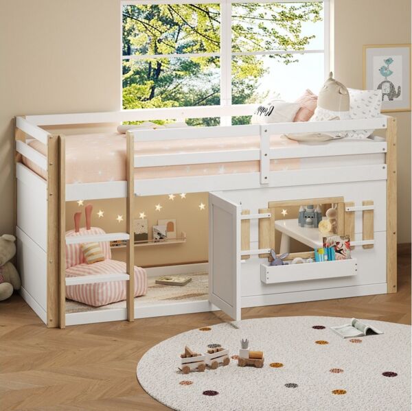 STILVORA Hochbett 90x200 mit Leiter,KinderbettHolzbett mit Geländer,weiß(mit Matratze) (Etagenbett, Kinderbett, 2-St, 90 x 200 cm, ohne Matratze) mit Leiter, Massivholz + MDF