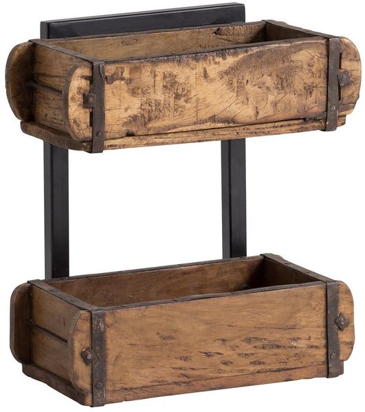 Wandregal hängend Ziegelform 2er Holz Metall Vintage Dekokiste Badregal Küchenregal Gewürzregal rustikal Wandboard Wanddekoration 33x36x17 cm
