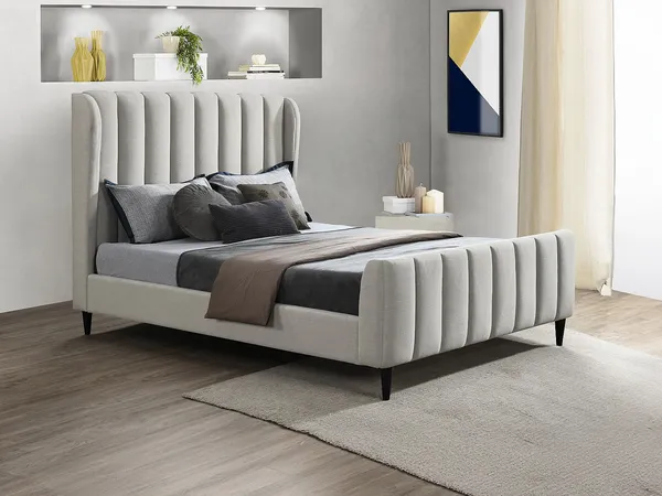 Vente-unique Bett CASAGOTI Stoff Grau, 222x138,5x193,5 cm