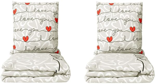 Leonado Vicenti Bettwäsche Love You Schriftzug aus Hochwertiger Mikrofaser, Microfaser, 4 teilig, Herzen in Rot und Weiss