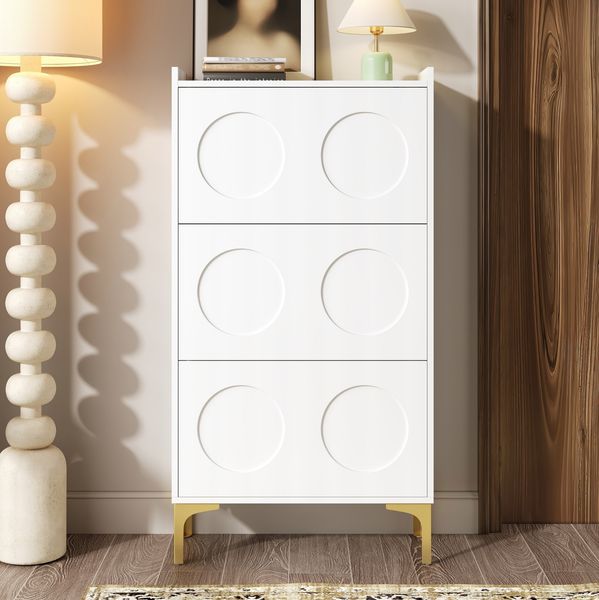 Flurschrank 63x24x120 cm - Eleganter Schuhschrank mit goldenen Akzenten